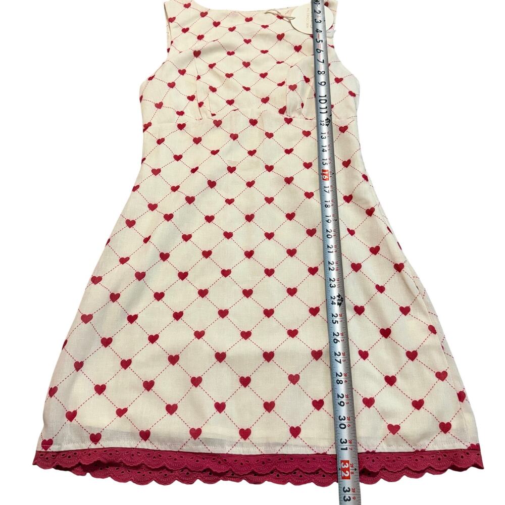 Here Comes The Sun Cream Red Heart Print Sleeveless Mini Dress NWT- S - Picture 13 of 14
